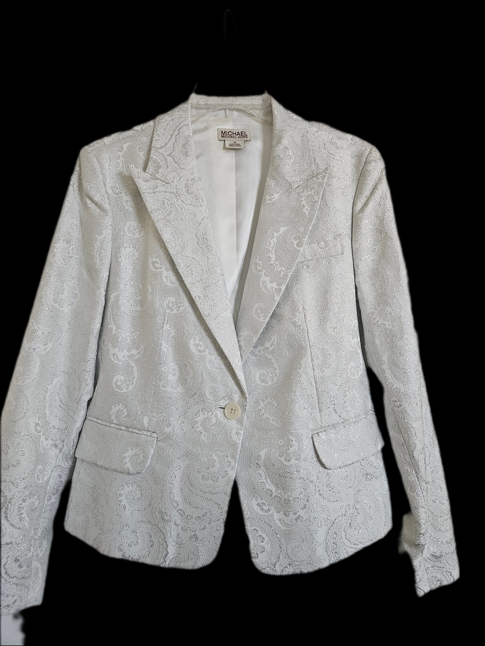 MICHAEL Michael Kors White With Silver Paisley Design Single-Button Blazer